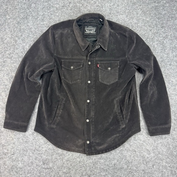 Levis Faux Suede Full Zip‎ Jacket Mens XL Charcoal Gray Snap Pockets - Picture 2 of 8